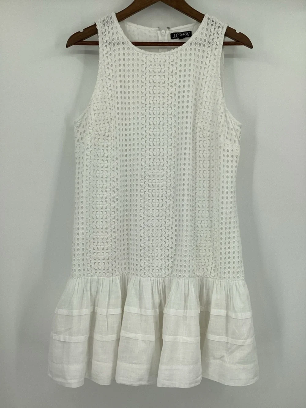 J. Crew White Eyelet Pleaded Hem Mini Dress